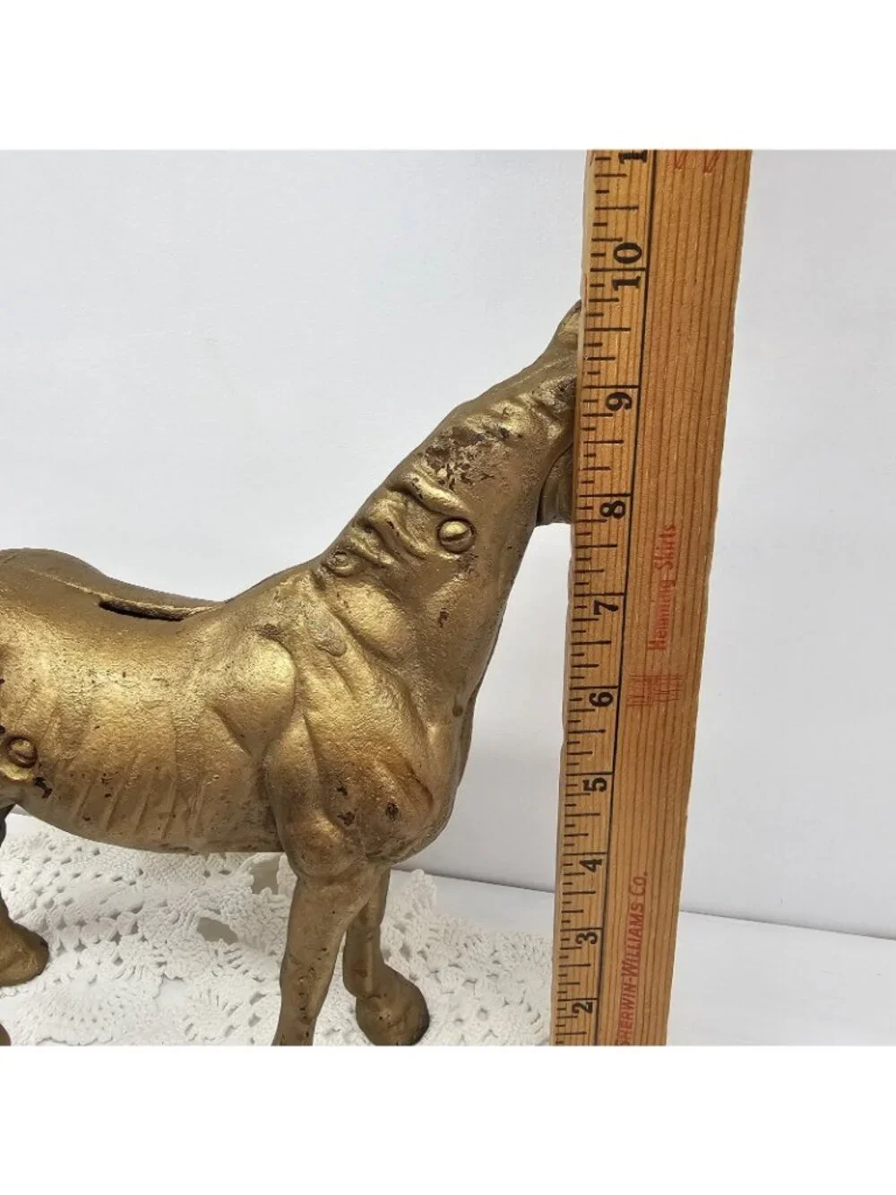 Antique Cast Iron Horse Still Bank AC Williams Beauty Gold Paint Coin Penny